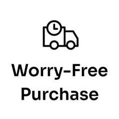 Worry-Free Purchase text beneath a delivery truck and clock icon