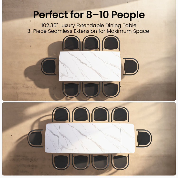 70.9"-102.4" Extendable Rectangular Dining Table, Glossy Sintered Stone Modern Kitchen Table for 8-10