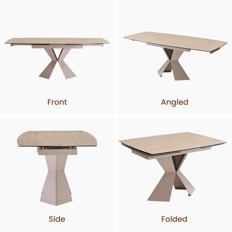 47.24"-78.74" Extendable Rectangular Dining Table, Travertine-Textured Sintered Stone Kitchen Table for 6-8