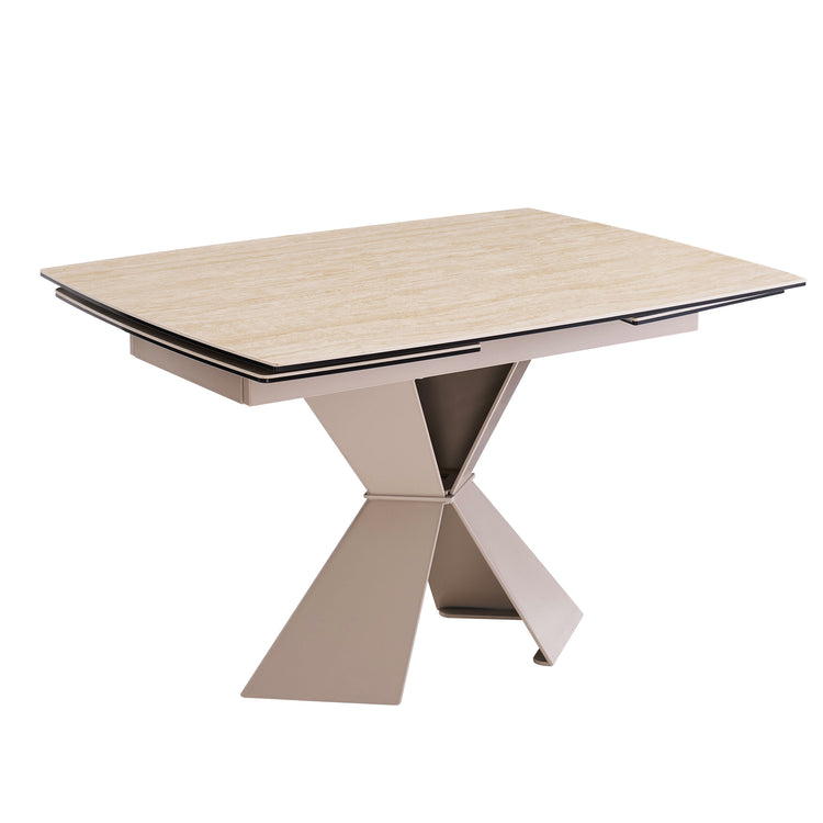 47.24"-78.74" Extendable Rectangular Dining Table, Travertine-Textured Sintered Stone Kitchen Table for 6-8