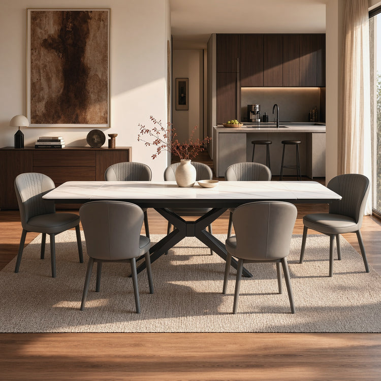 70.9"-102.4" Extendable Rectangular Dining Table, Glossy Sintered Stone Modern Kitchen Table for 8-10