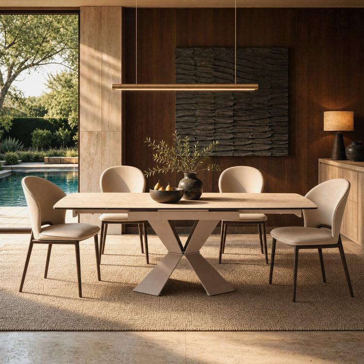 47.24"-78.74" Extendable Rectangular Dining Table, Travertine-Textured Sintered Stone Kitchen Table for 6-8