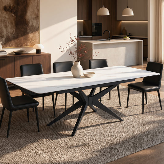 70.9"-102.4" Extendable Rectangular Dining Table, Glossy Sintered Stone Modern Kitchen Table for 8-10