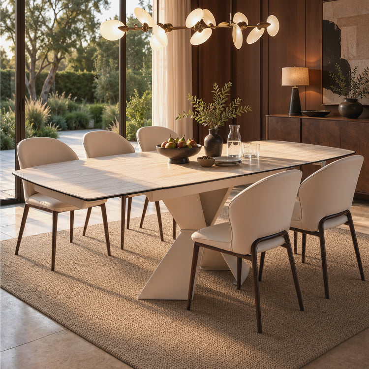 47.24"-78.74" Extendable Rectangular Dining Table, Travertine-Textured Sintered Stone Kitchen Table for 6-8
