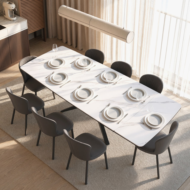 70.9"-102.4" Extendable Rectangular Dining Table, Glossy Sintered Stone Modern Kitchen Table for 8-10