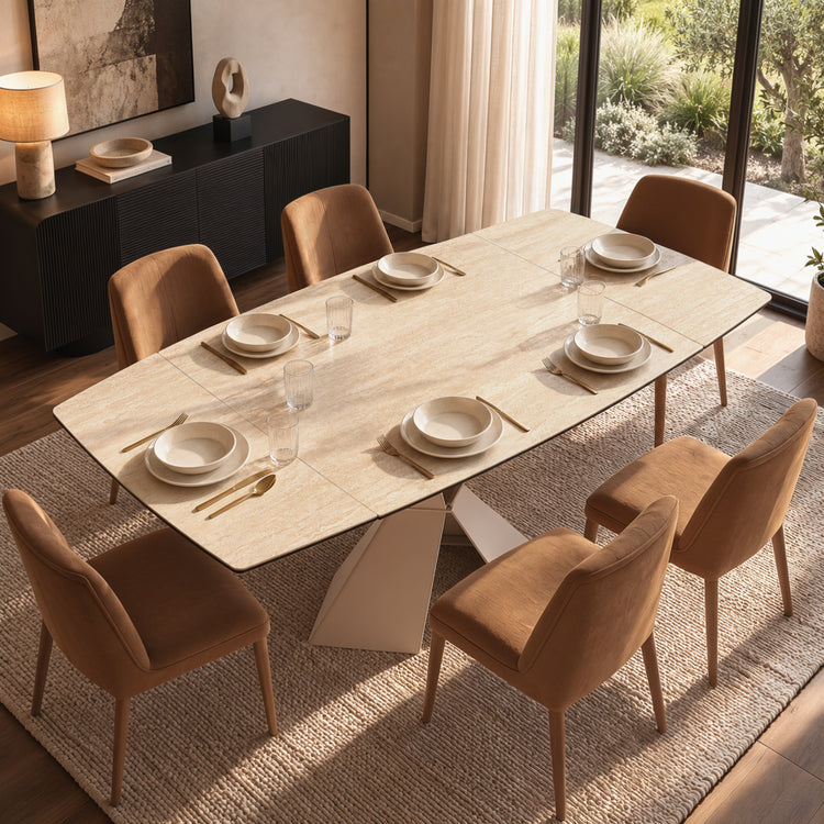 47.24"-78.74" Extendable Rectangular Dining Table, Travertine-Textured Sintered Stone Kitchen Table for 6-8