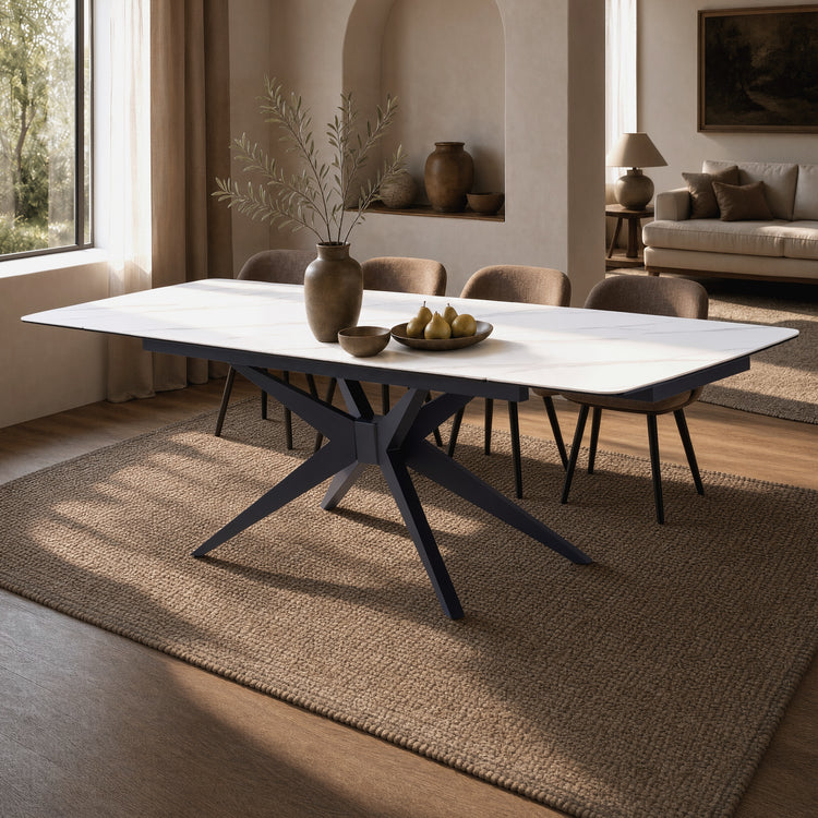 70.9"-102.4" Extendable Rectangular Dining Table, Glossy Sintered Stone Modern Kitchen Table for 8-10