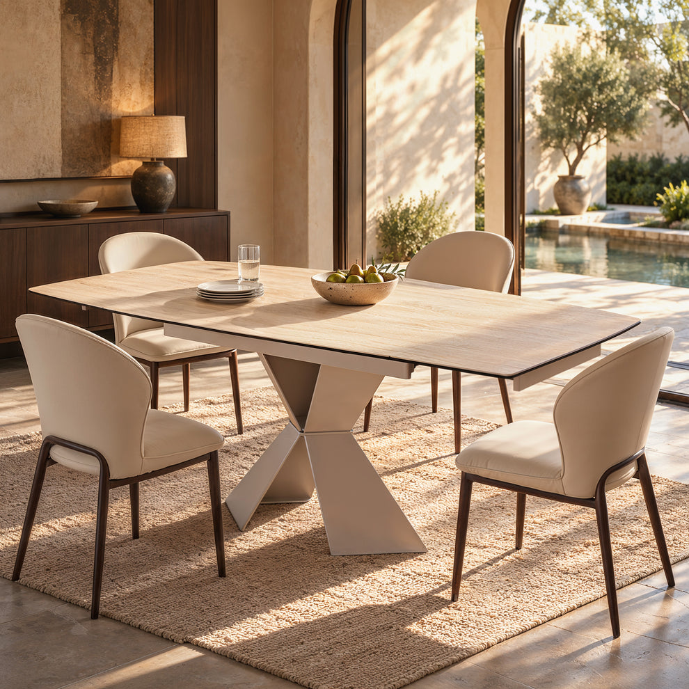 47.24"-78.74" Extendable Rectangular Dining Table, Travertine-Textured Sintered Stone Kitchen Table for 6-8