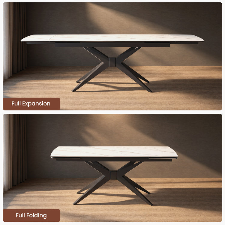 70.9"-102.4" Extendable Rectangular Dining Table, Glossy Sintered Stone Modern Kitchen Table for 8-10