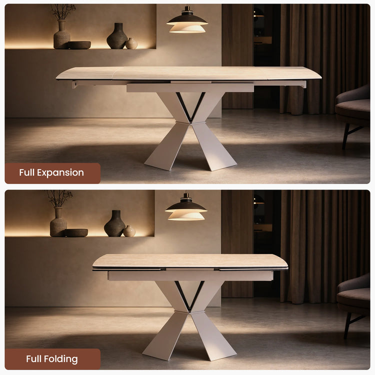 47.24"-78.74" Extendable Rectangular Dining Table, Travertine-Textured Sintered Stone Kitchen Table for 6-8