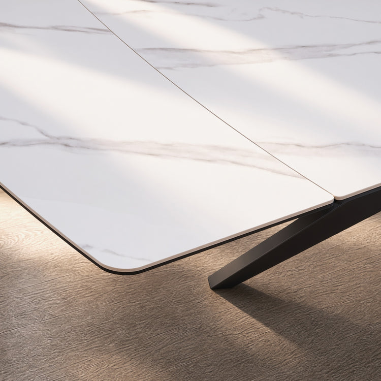 70.9"-102.4" Extendable Rectangular Dining Table, Glossy Sintered Stone Modern Kitchen Table for 8-10