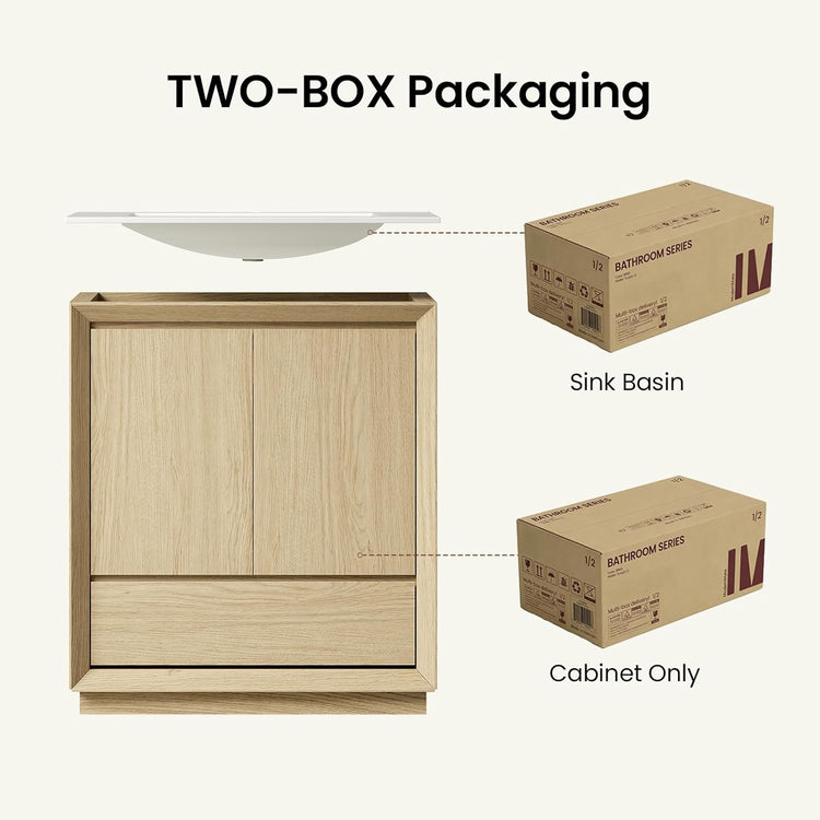 30" Bathroom Vanity with Sink, Wood Bathroom Cabinet with Drawer