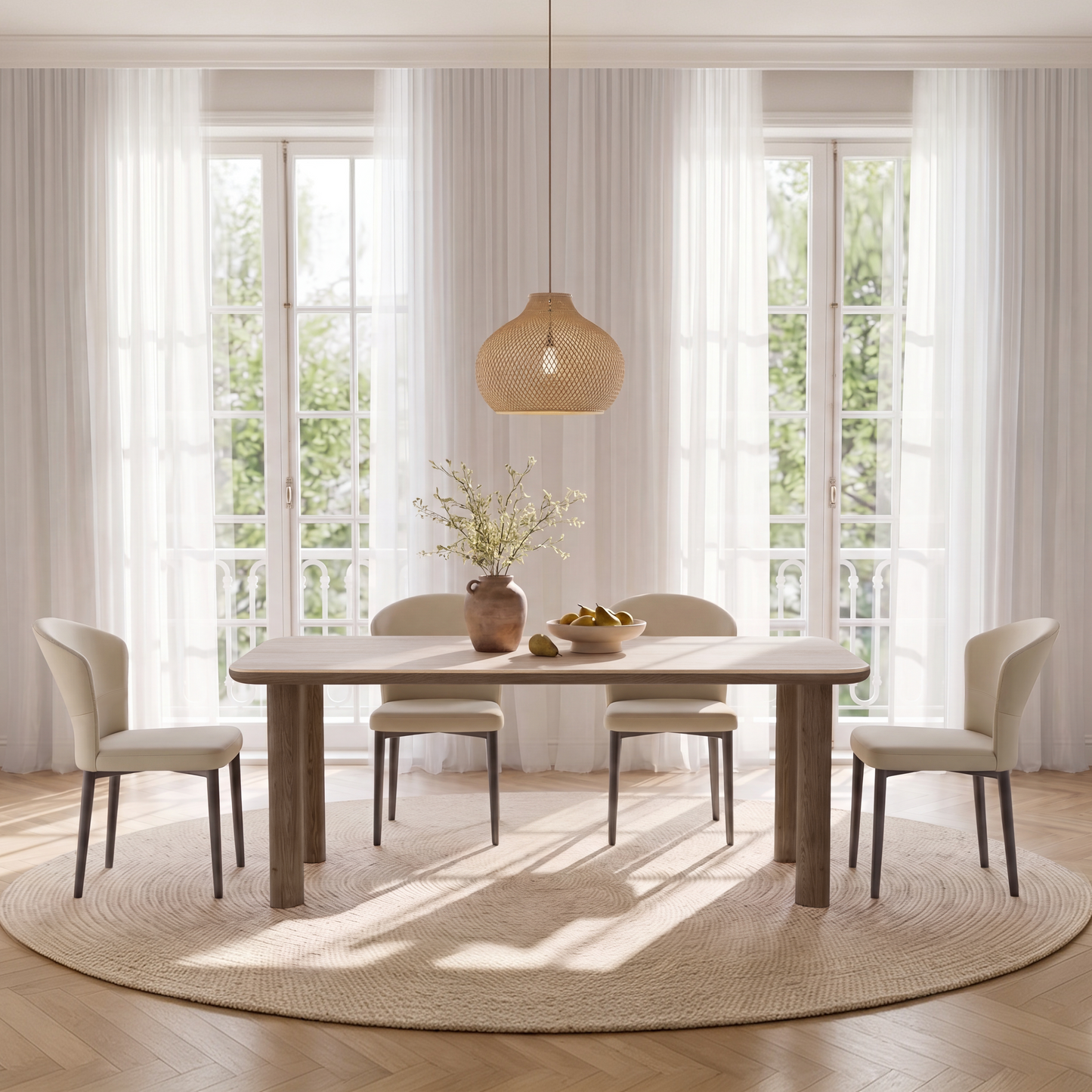 63" Mid-Century Modern Travertine Sintered Stone Dining Table for 4-6
