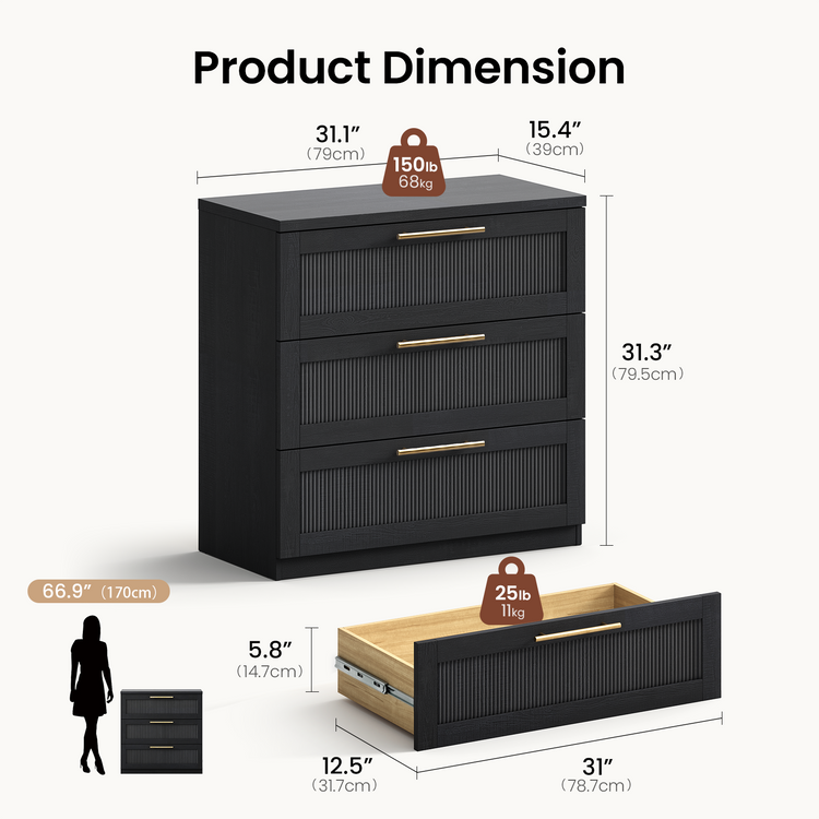Harmo Block 3-Drawer Dresser with Wave Panel
