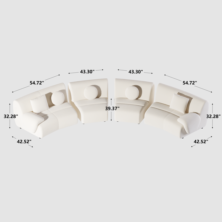 [Pre-Sale] Bamboo-Segment Design Curved Sofa, 196" 4-Piece Modular Chenille Sectional, Cream