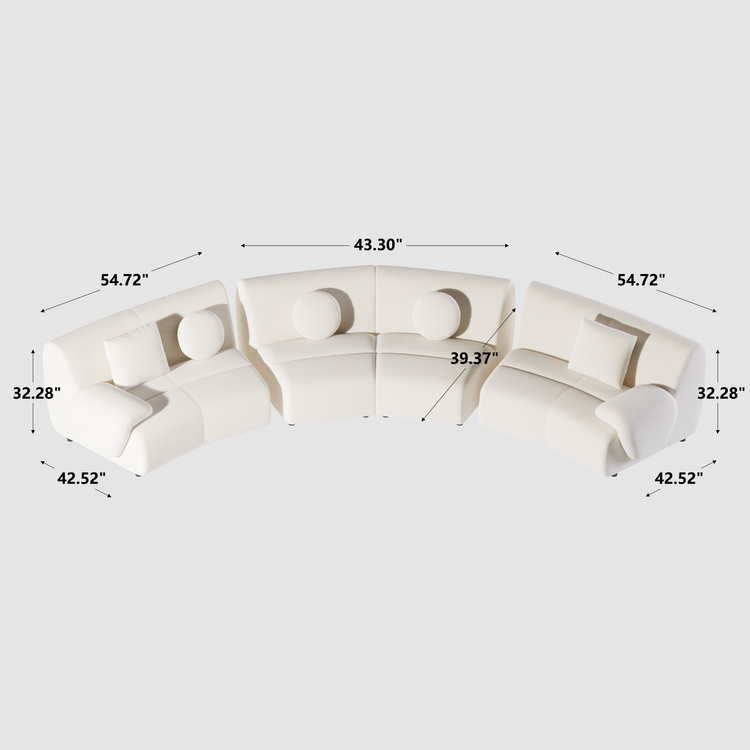 [Pre-Sale] Bamboo-Segment Design Curved Sofa, 196" 4-Piece Modular Chenille Sectional, Cream