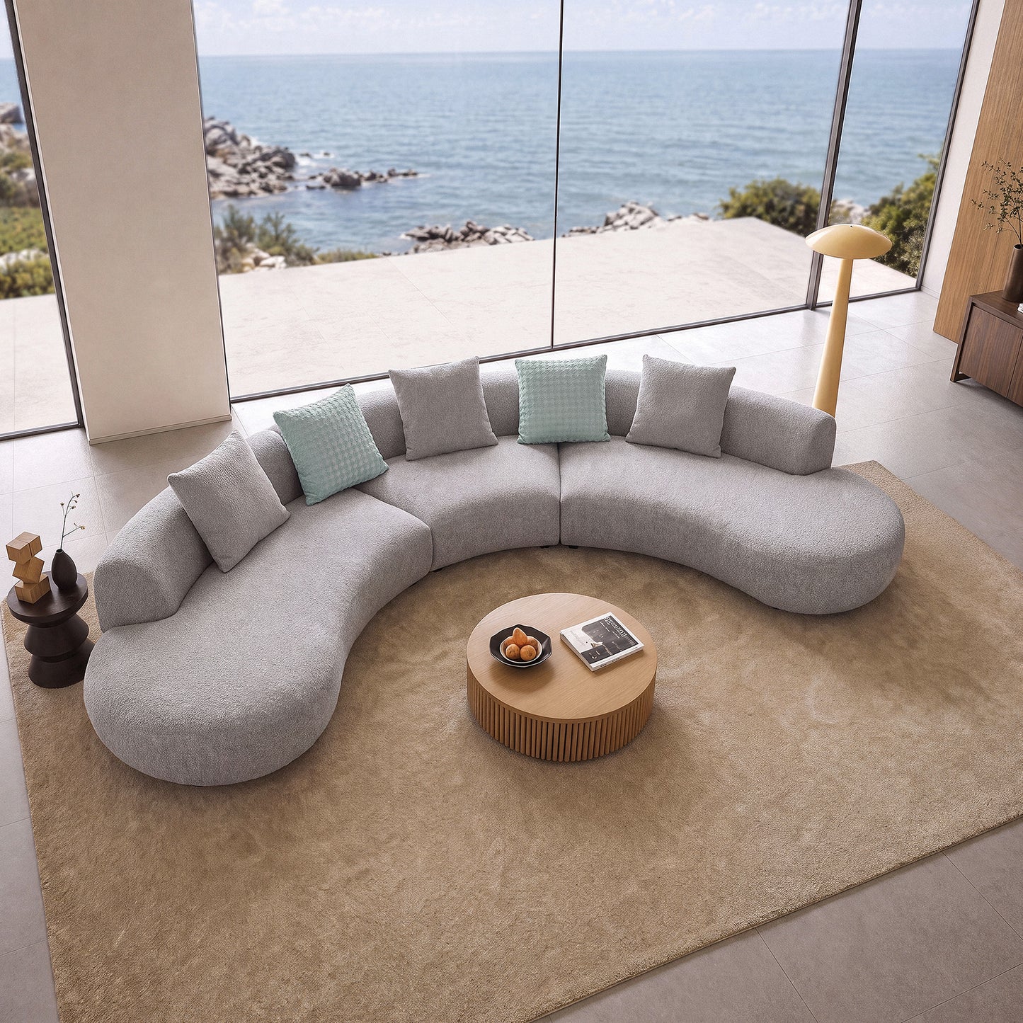 [Pre-Sale] Modern Organic Curved Boucle Sofa Large Modular Sectional Couch - Grey