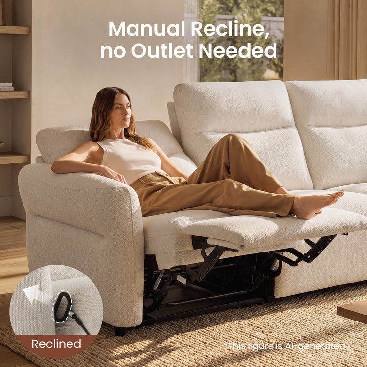 Linnea 96" Beige Textured Fabric Manual Reclining 3-Seat Sofa