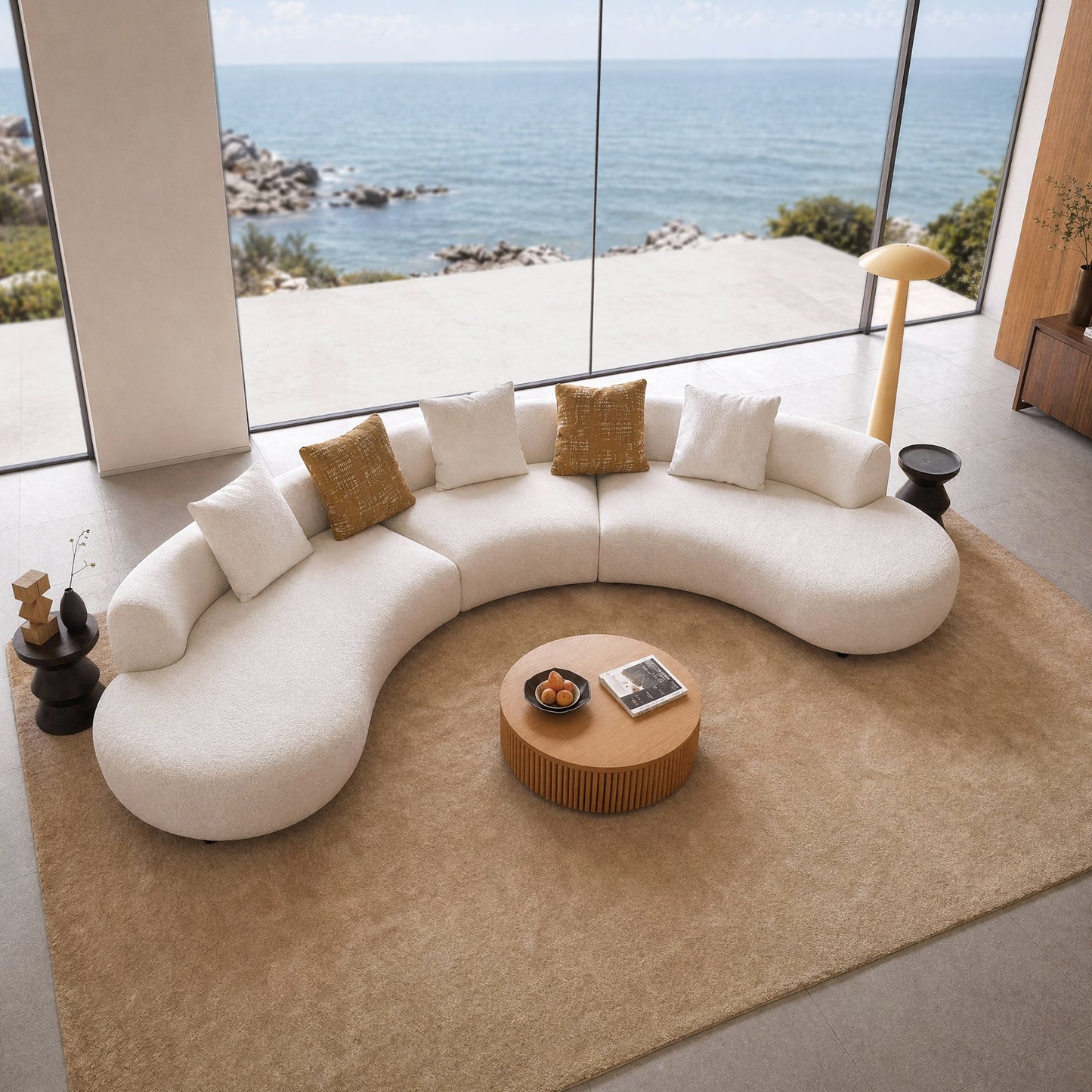 [Pre-Sale] Modern Organic Curved Boucle Sofa Large Modular Sectional Couch - Beige