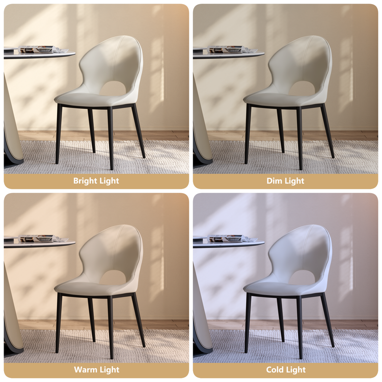 2 Pack Modern Cream PU Leather Dining Chairs with Crescent Cutout Backrest