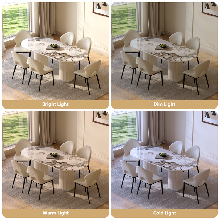 78.74" Pandora Glossy Sintered Stone Luxury Dining Table, Rectangular Kitchen Table for 6-8
