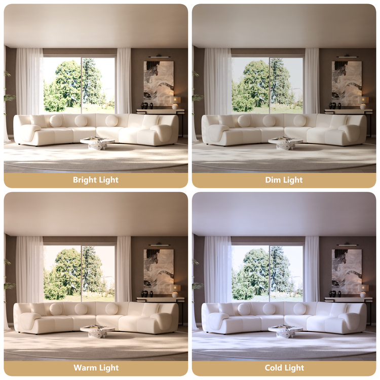 [Pre-Sale] Bamboo-Segment Design Curved Sofa, 196" 4-Piece Modular Chenille Sectional, Cream