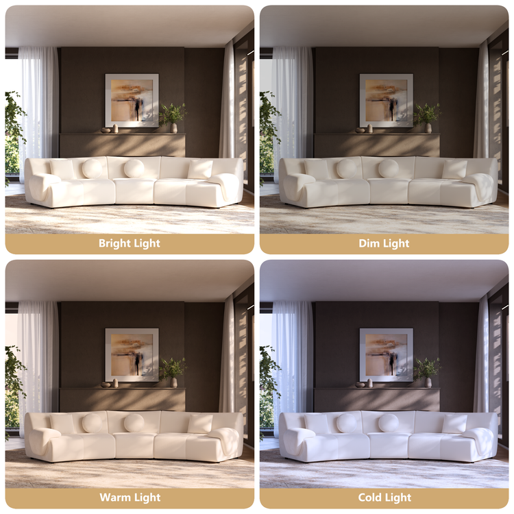 [Pre-Sale] Bamboo-Segment Design Curved Sofa, 152.7" 3-Piece Modular Chenille Sectional, Cream