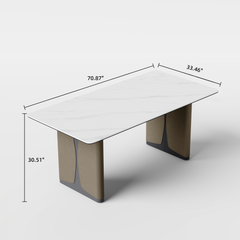 Rectangular table with two pedestal bases, Length 70.87 in, depth 33.46 in, and height 30.51 in