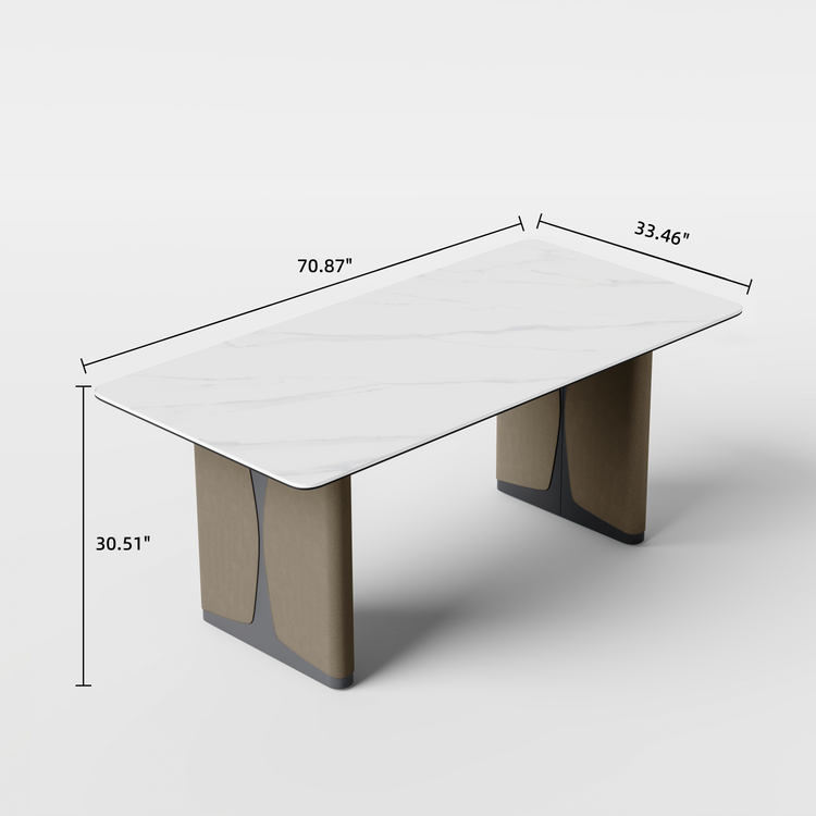 Rectangular table with two pedestal bases, Length 70.87 in, depth 33.46 in, and height 30.51 in