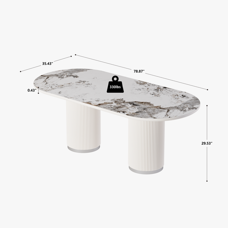 78.74" Pandora Glossy Sintered Stone Luxury Dining Table, Rectangular Kitchen Table for 6-8