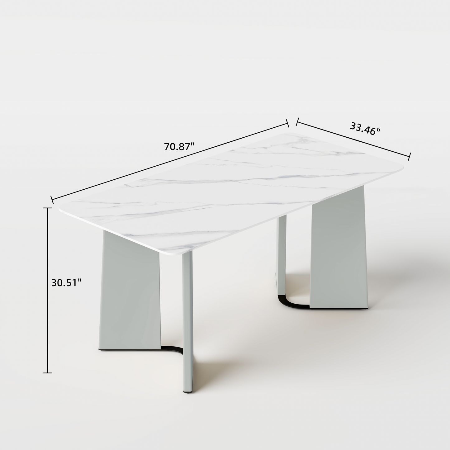 [Pre-Sale] 70" Glossy Sintered Stone Table, Geometric Steel Base for 6-8