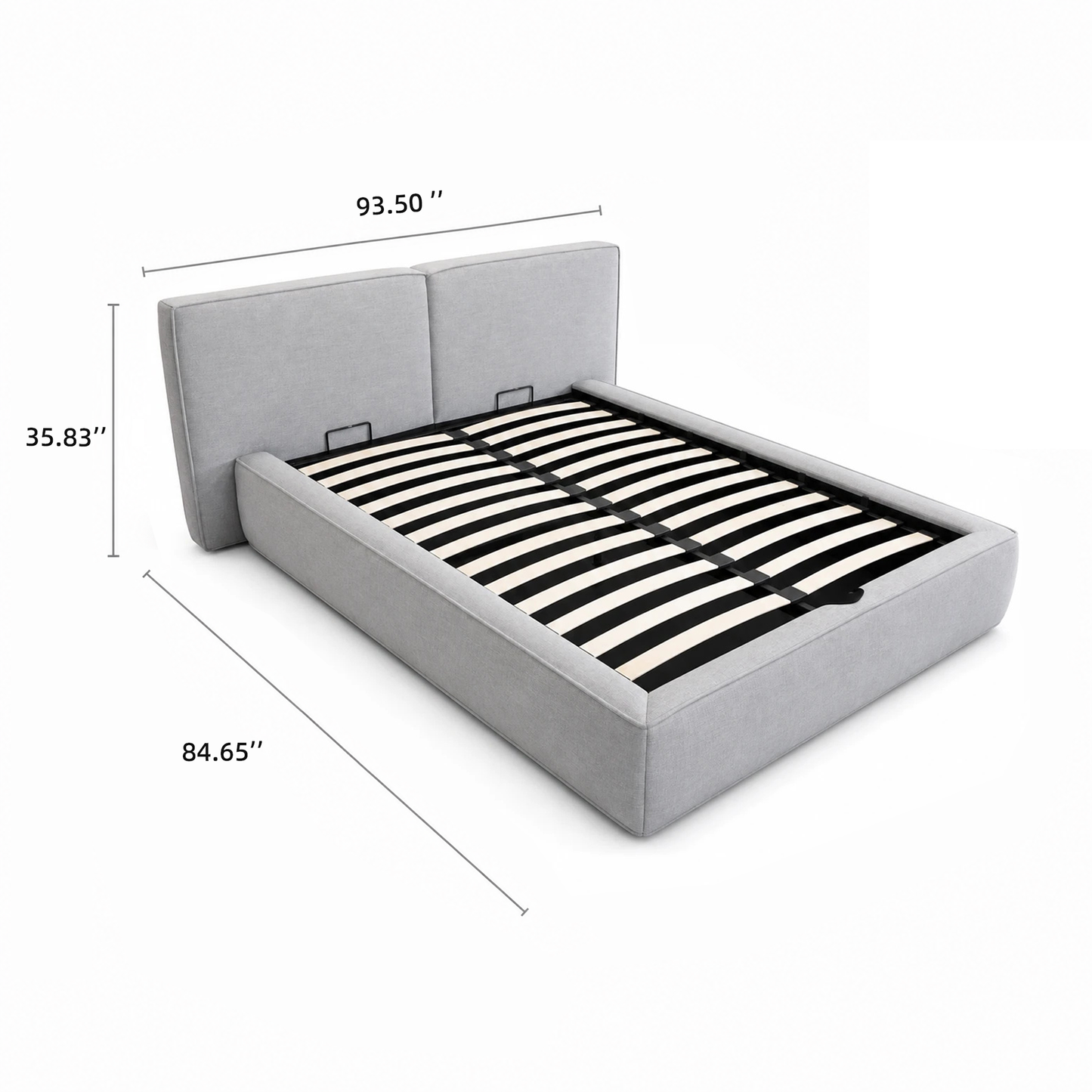 Light Grey Queen Lift-Up Storage Bed Frame with Upholstered Headboard