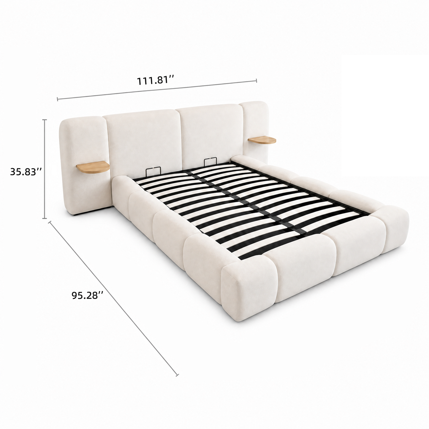 Cloud Cream King Lift-Up Storage Bed Frame with Built-in Nightstands