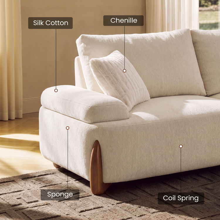 [Preventa] Sofá modular en L de chenilla de 114" en beige, asiento extra profundo y respaldo ajustable - Clavea