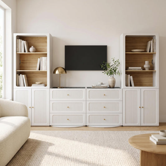 Storage Cabinet System, 126" Modular with Display Towers, Drawers & Cabinets, FlexMod Collection