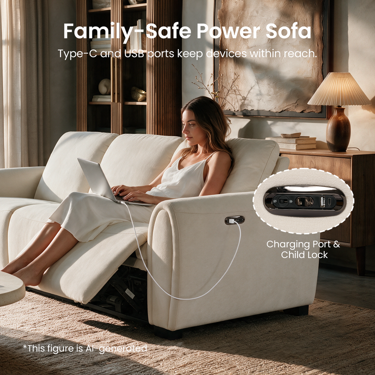 [Preventa] Sofá reclinable de gravedad cero de 2 piezas con USB-C y seguro para niños – Covea, beige