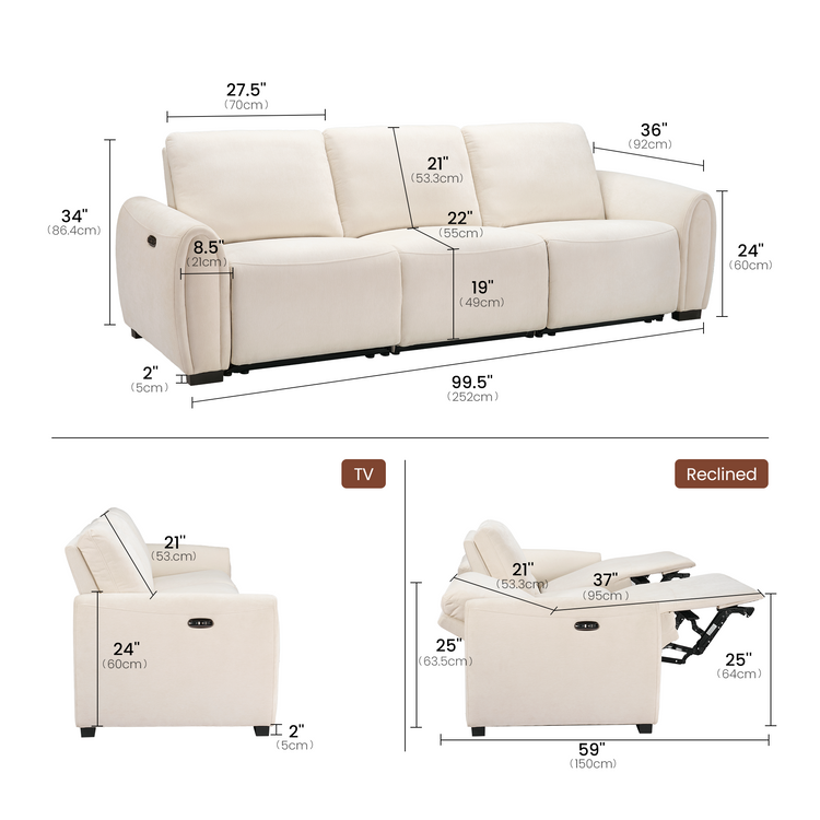 [Pre-Sale] 103" 3-Seater Sofa Zero-Gravity Reclining with USB-C & Child Lock – Covea, Beige