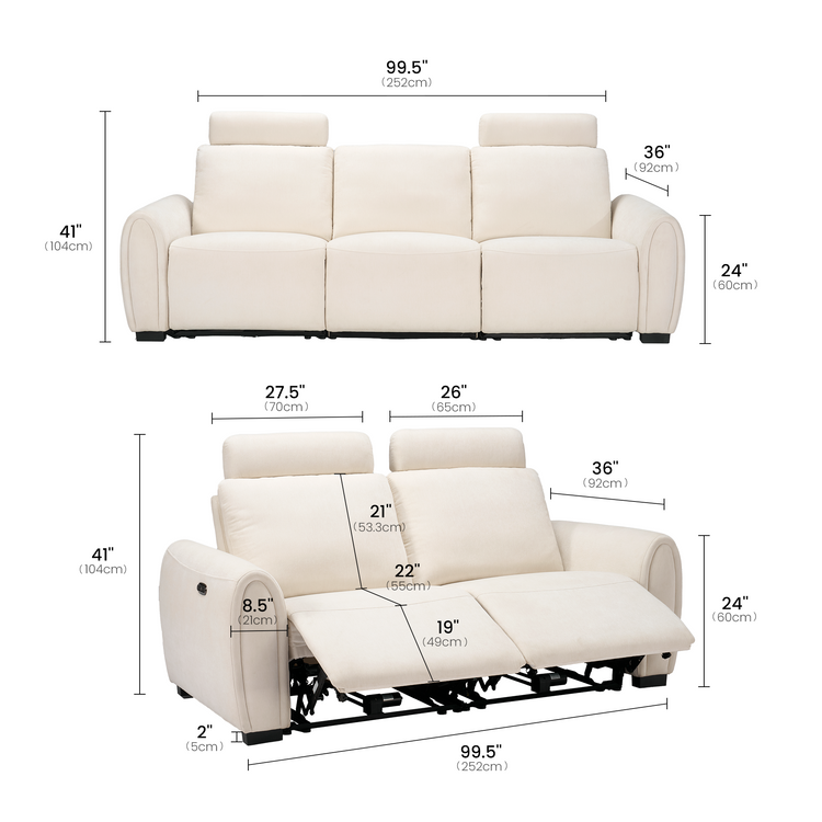 [Pre-Sale] 2-Piece Set  Zero-Gravity Reclining Sofa with Adjustable Headrest & USB-C – Covea, Beige