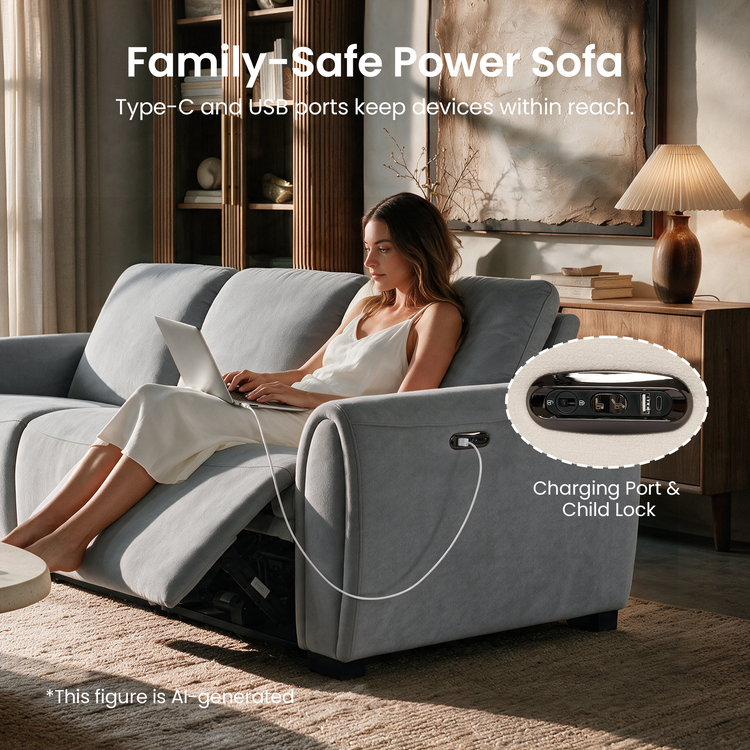 [Pre-Sale] 103" 3-Seater Sofa Zero-Gravity Reclining with USB-C & Child Lock – Covea, Gray