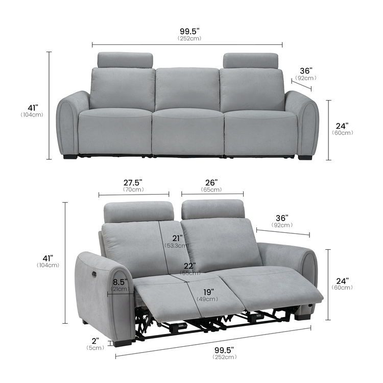[Preventa] Juego de 2 piezas Sofá reclinable de gravedad cero con reposacabezas ajustable y USB-C – Covea, gris