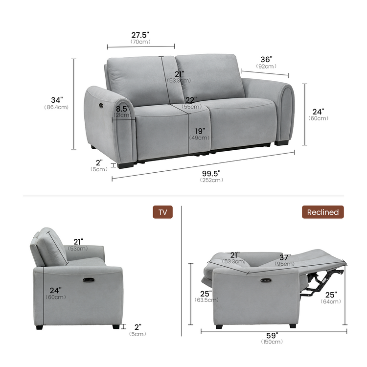 [Pre-Sale] 74" Loveseat Sofa Zero-Gravity Reclining with USB-C & Child Lock – Covea, Gray