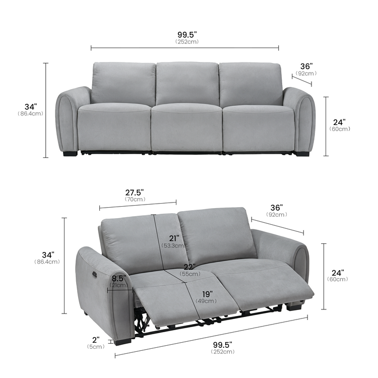 [Preventa] Juego de 2 piezas de sofá reclinable gravedad cero con USB-C y seguro para niños – Covea, Gris