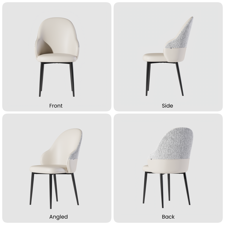 2 Pack Minimalist Cream PU Leather & Chenille Mixed Dining Chairs with Tall Back & Pencil Legs
