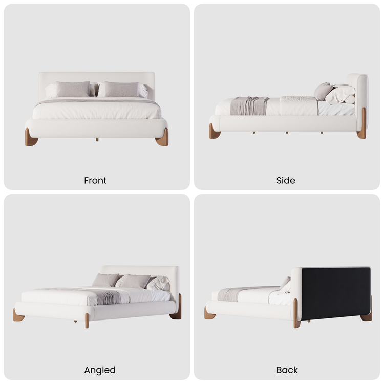 Solid Wood Leg Upholstered Bed, Queen Size Wingback Frame - Beige