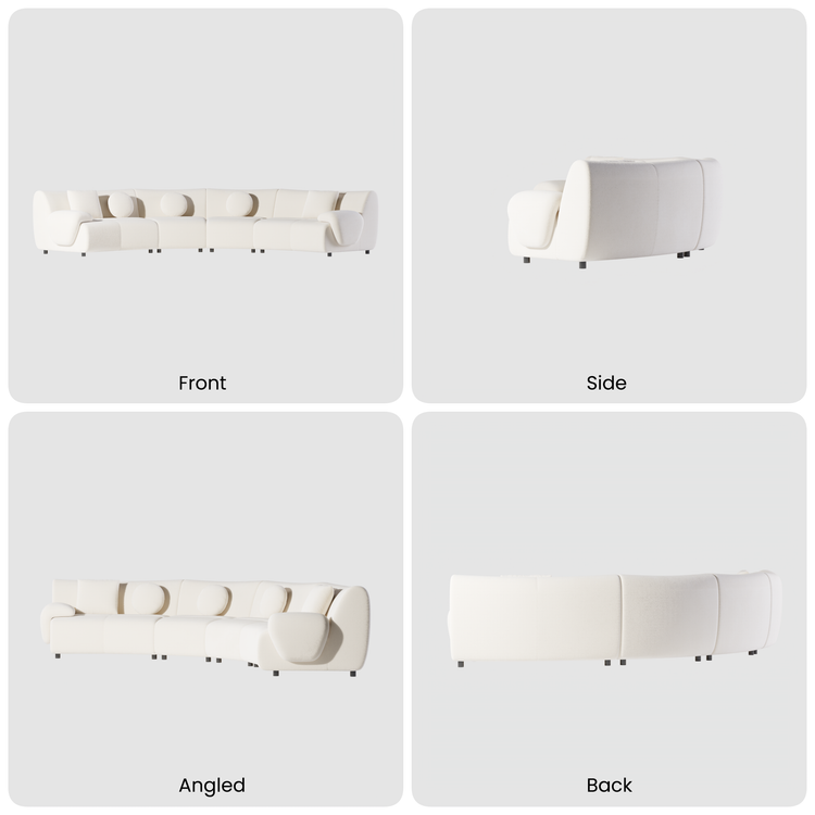 [Pre-Sale] Bamboo-Segment Design Curved Sofa, 196" 4-Piece Modular Chenille Sectional, Cream
