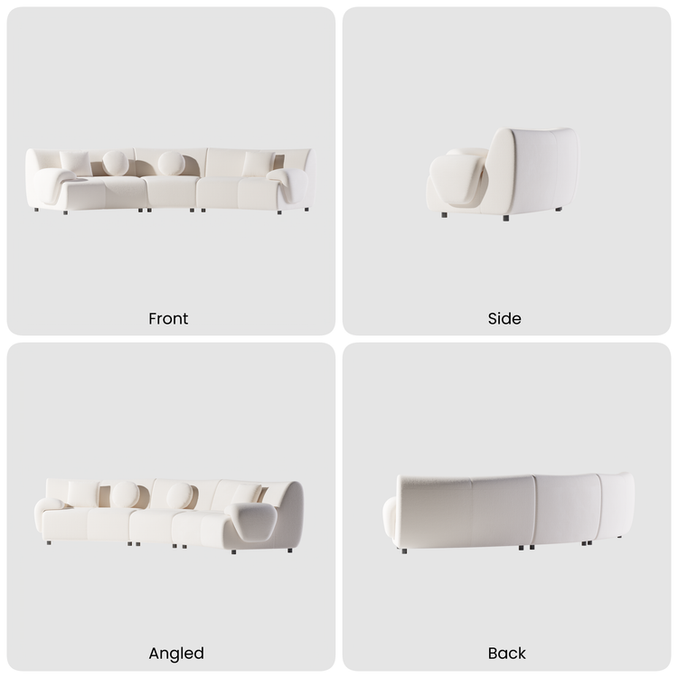 [Pre-Sale] Bamboo-Segment Design Curved Sofa, 152.7" 3-Piece Modular Chenille Sectional, Cream