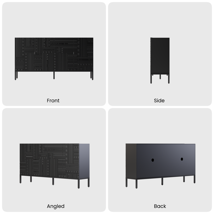 Aparador de teca negra de 70", mueble buffet de 4 puertas con tallado geométrico Tabwa