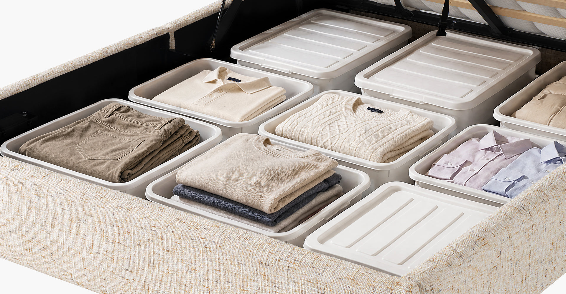 Under-bed storage with lift-up panel