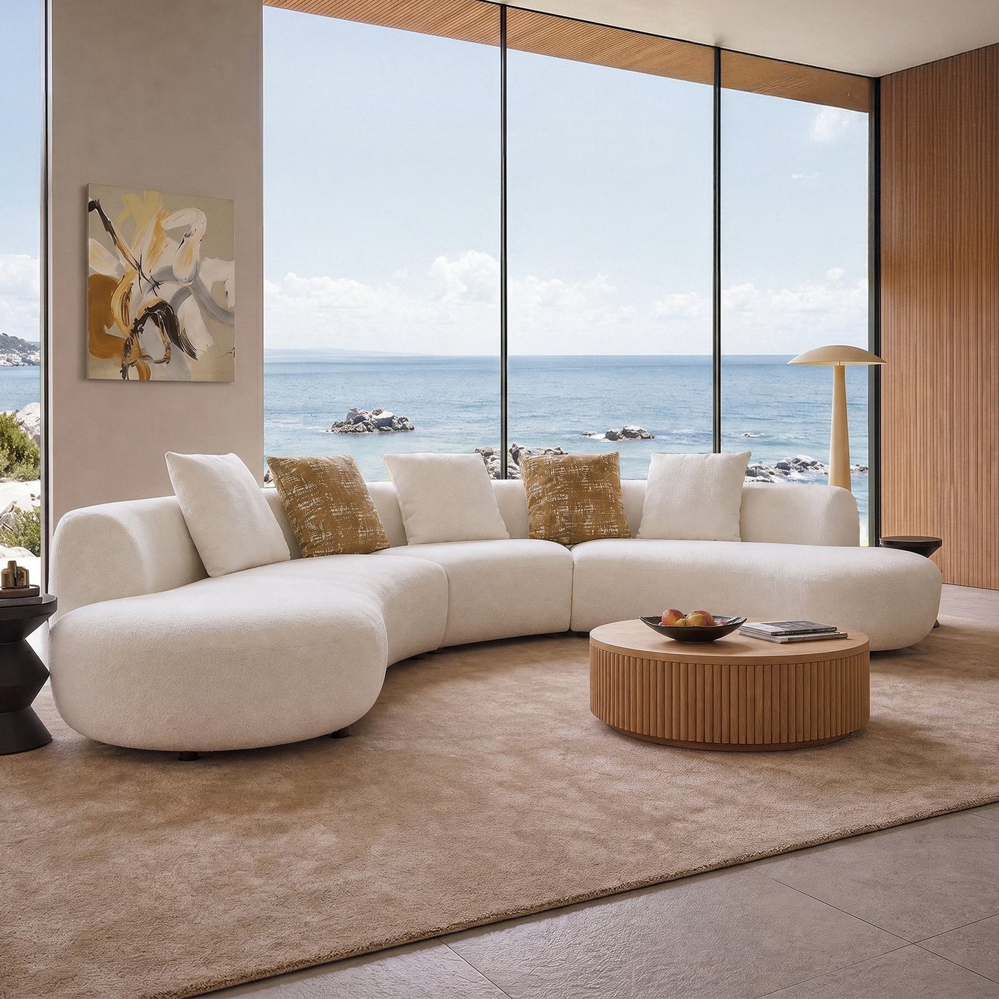 [Pre-Sale] Modern Organic Curved Boucle Sofa Large Modular Sectional Couch - Beige