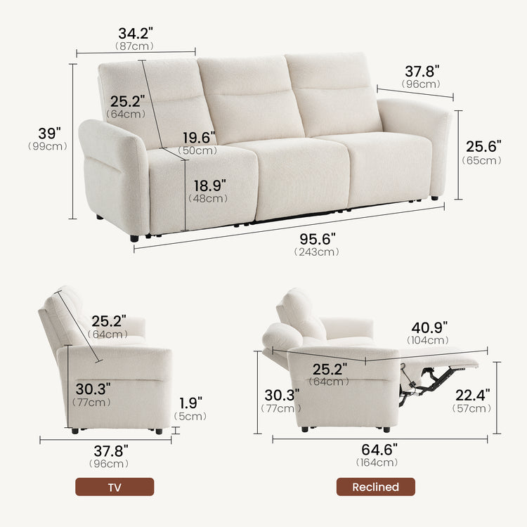 Linnea 96" Beige Textured Fabric Manual Reclining 3-Seat Sofa